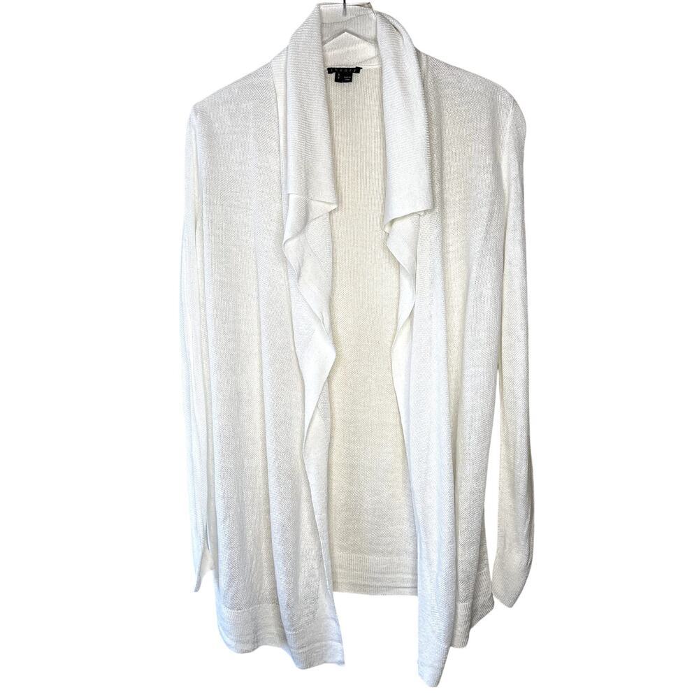 Theory White Waterfall Draped Open Front Cardigan Sweater SMALL Lightweight